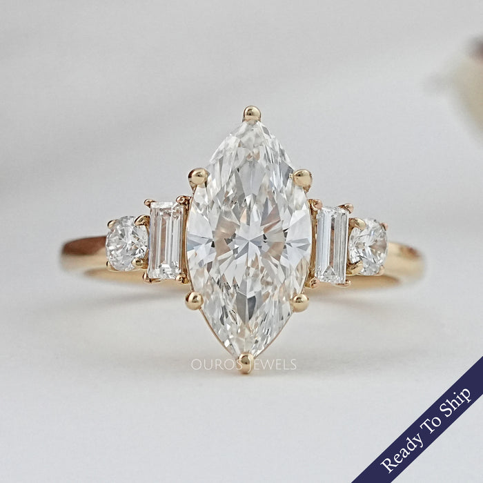 Five Stone Marquise And Baguette Diamond Engagement Ring