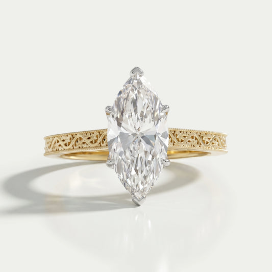 Marquise Lab Diamond Engraving Ring Ring