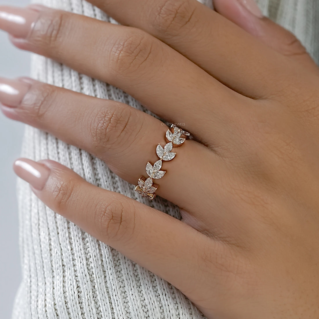 Marquise Diamond Leaf Pattern Eternity Band