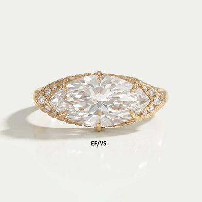 East West Marquise Lab Diamond Hidden Halo Ring Ring