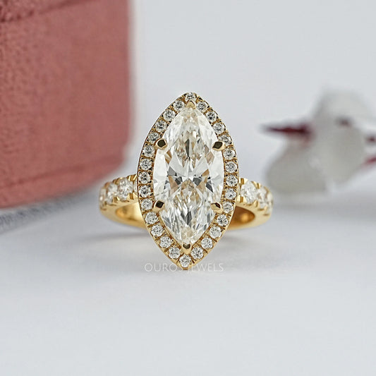 Marquise Diamond Hidden Halo Accent Diamond Ring Ring