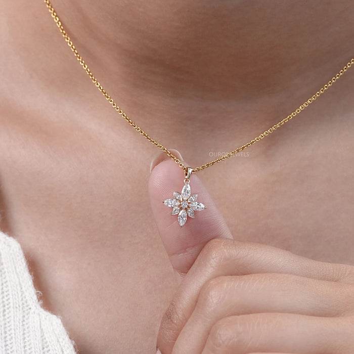 Marquise Cut Bezel Set Cluster Diamond Pendant