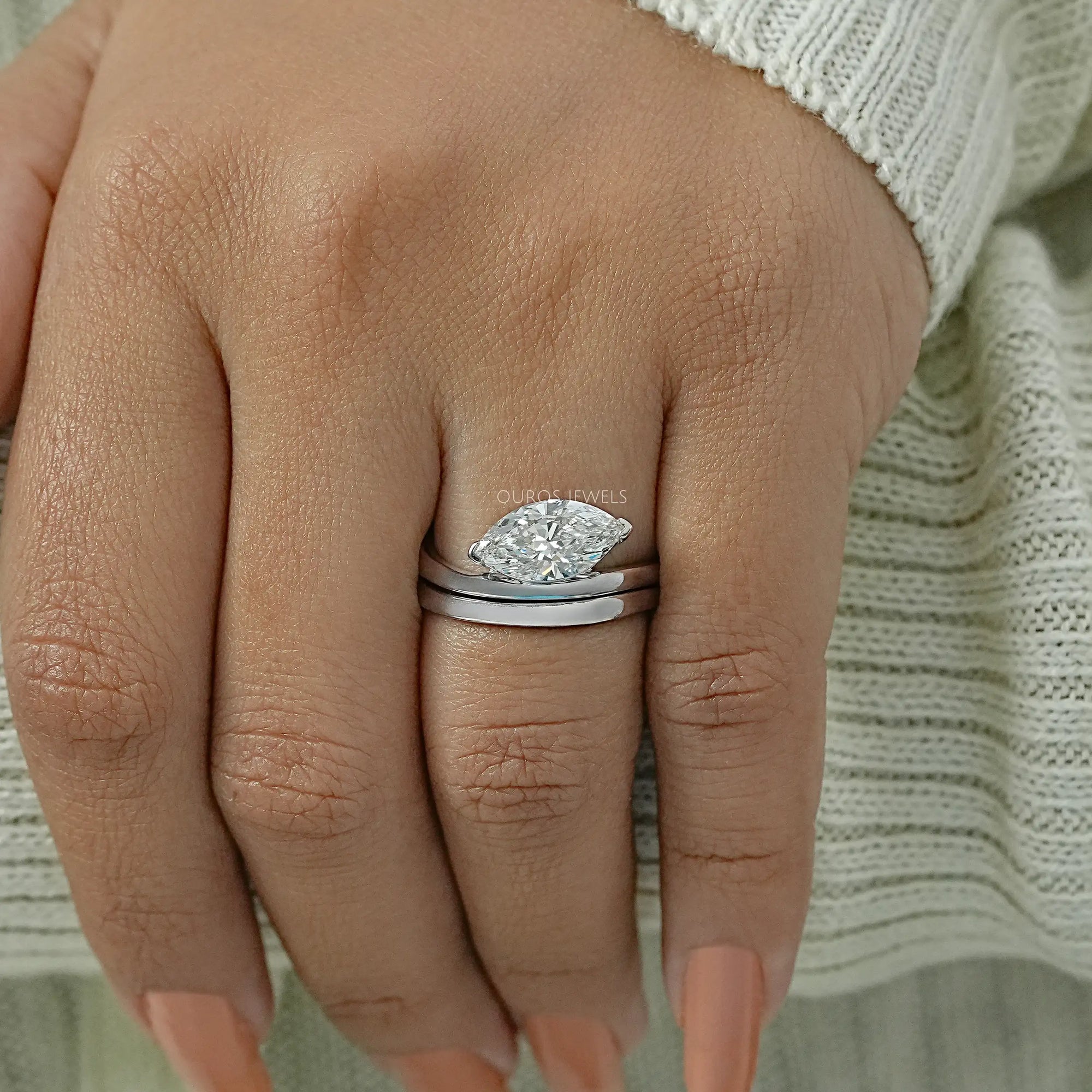 Marquise Diamond Plain Band Ring Set in Gold Rings