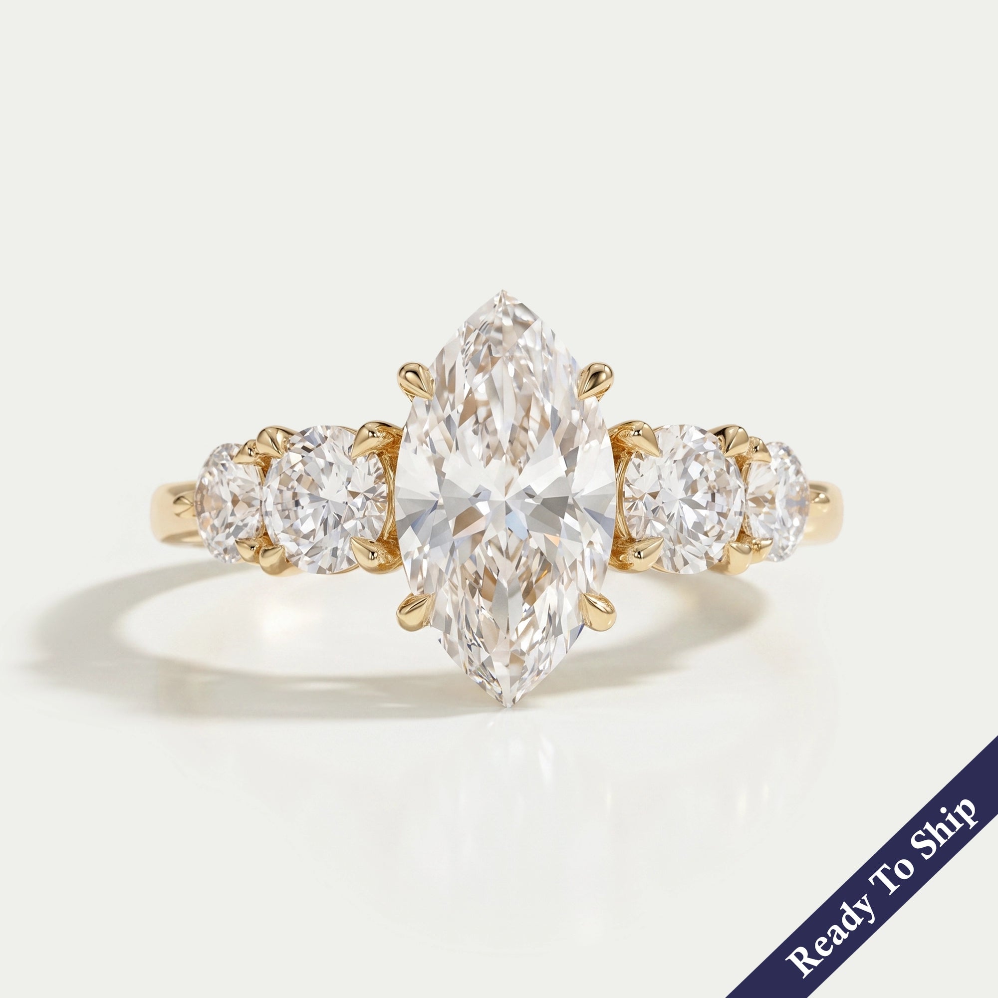 Marquise and Round Diamond Five Stone Engagement Ring Rings