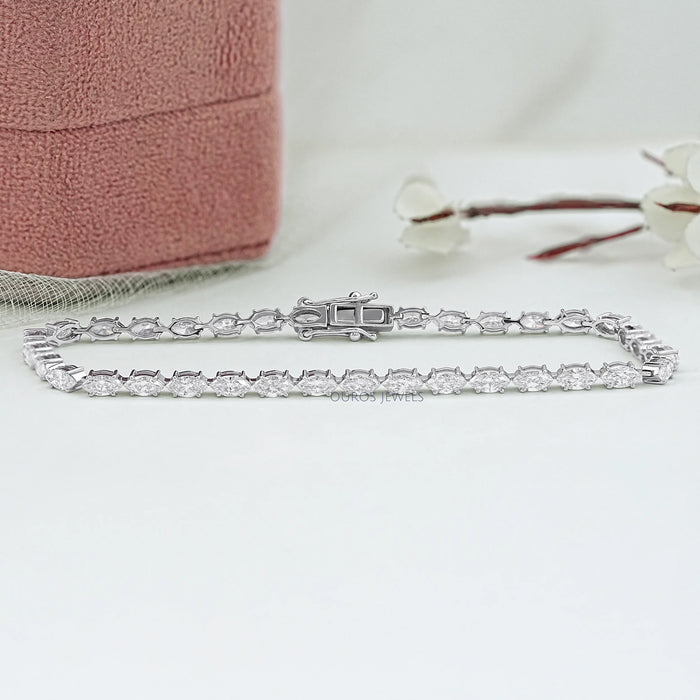 Marquise Cut Lab Diamond White Gold Tennis Bracelet Prong Set Bracelet
