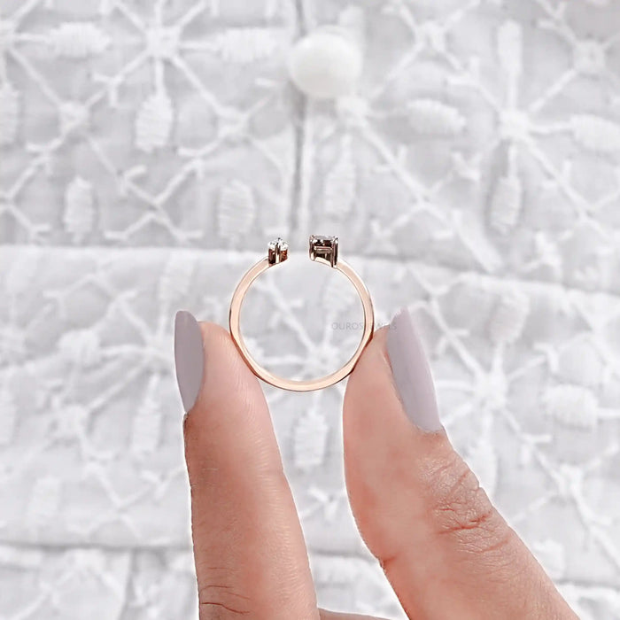Champagne Emerald Cut Diamond Open Cuff Ring