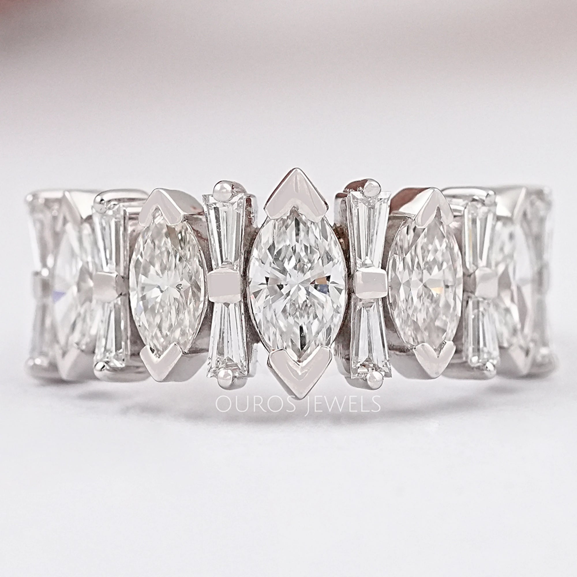 Marquise And Tapered Baguette Diamond Half Eternity Band Ring