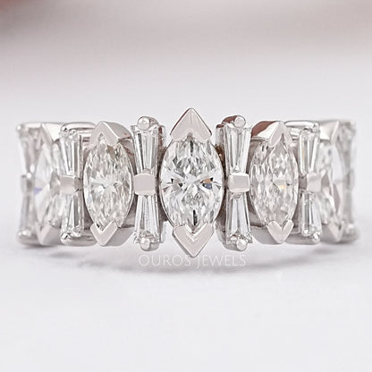 Marquise And Tapered Baguette Diamond Half Eternity Band Ring