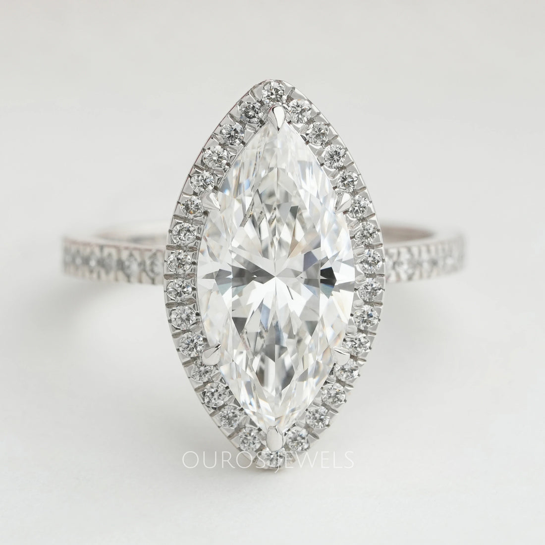 Marquise Cut Halo Lab Grown Diamond Engagement Ring