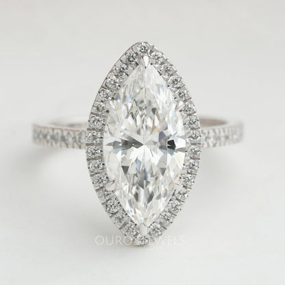 Marquise Cut Halo Lab Grown Diamond Engagement Ring