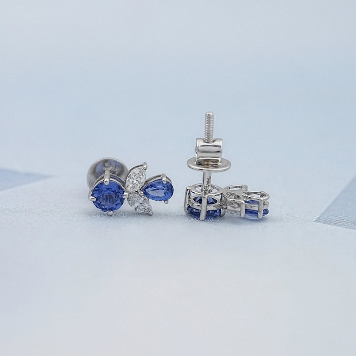 Sapphire Round And Pear Gemstone Stud Earrings