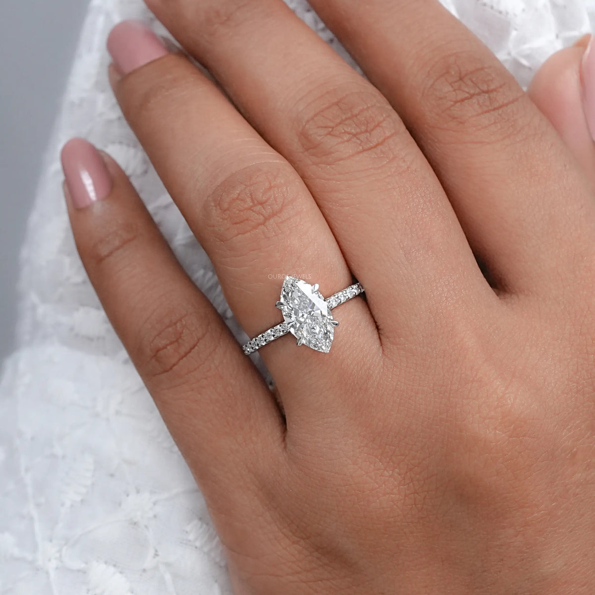 Marquise Cut Lab Grown Diamond Solitaire Accent Ring Ring