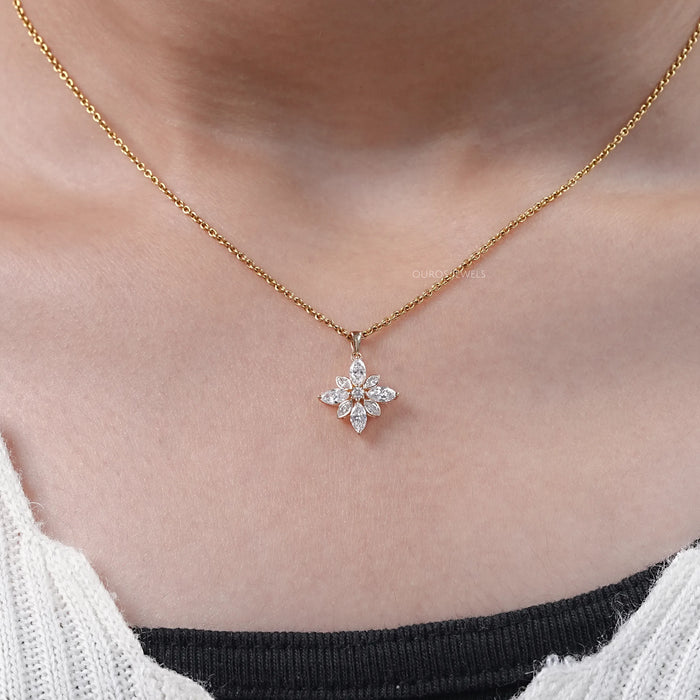 Marquise Cut Bezel Set Cluster Diamond Pendant