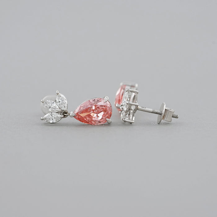 Fancy Pink Pear And Marquise Diamond Drop Earrings