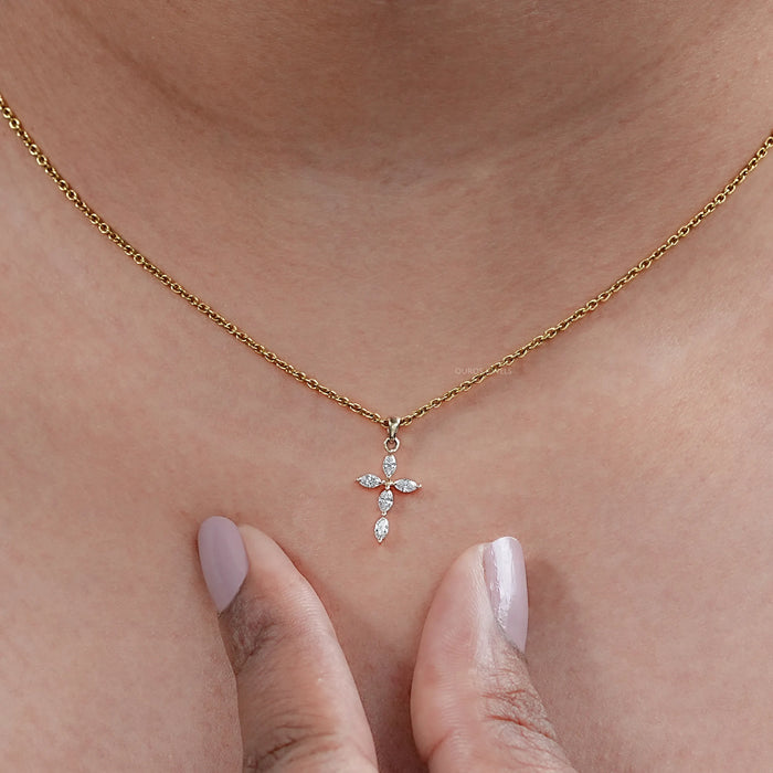 Marquise Cut Lab Grown Diamond Cross Pendant 