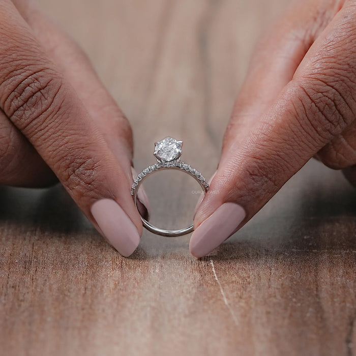 Marquise Diamond Solitaire Accent Hidden Halo Engagement Ring