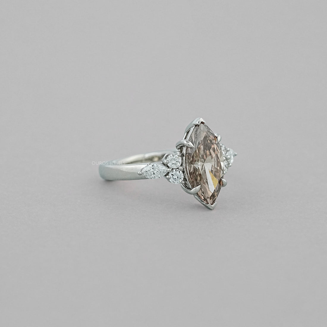 Champagne Marquise Lab Diamond Solitaire Accent Ring Rings