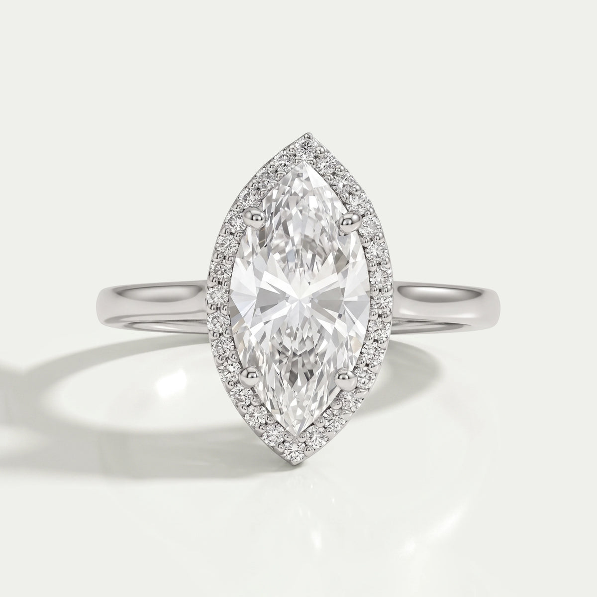 Marquise Diamond Halo Solitaire Engagement Ring Rings