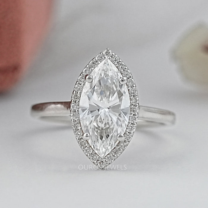 Marquise Diamond Halo Solitaire Engagement Ring