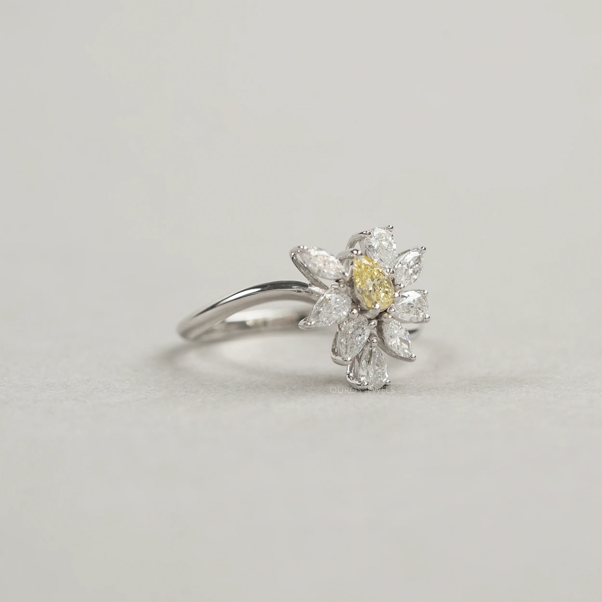 Fancy Yellow Pear And Marquise Cut Cluster Diamond Ring