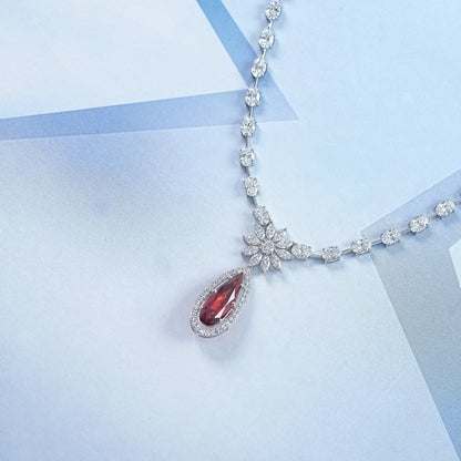 Red Ruby Pear Gemstone Bridal Necklace Necklaces