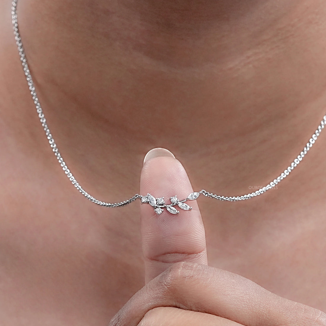 Marquise Cut Lab Diamond Leaf Pendant Necklaces