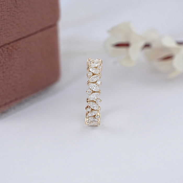 Marquise And Round Lab Diamond Wedding Band