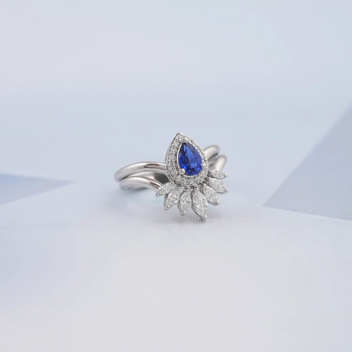 Sapphire Pear Gemstone Curved Wedding Ring