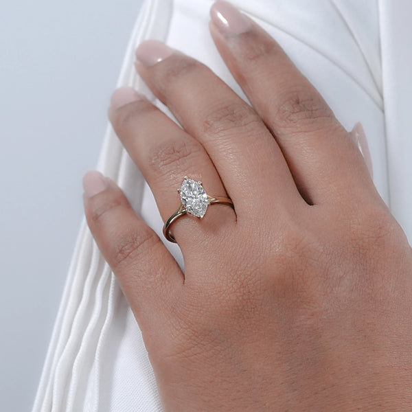 Six Prong Marquise Lab Diamond Solitaire Engagement Ring 