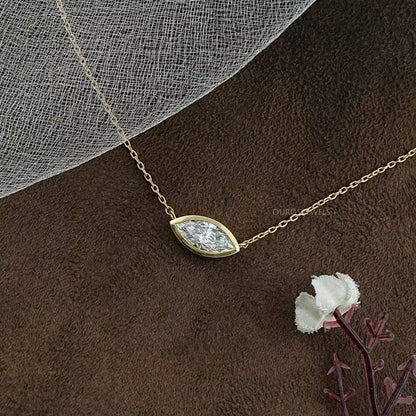 East West Marquise Diamond Bezel Set Pendant Necklaces
