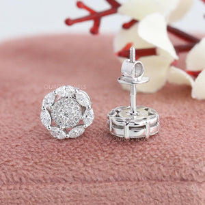 round and marquise diamond halo stud earrings 