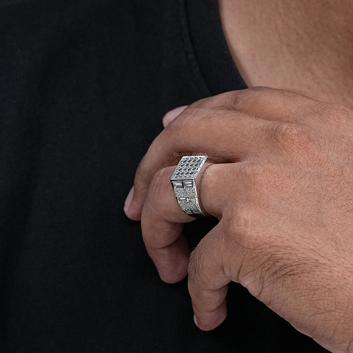 Grid Cluster Diamond Ring For Men's