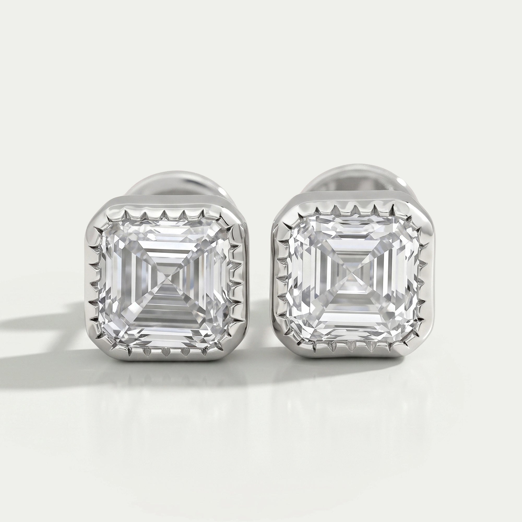 Milgrain Set Asscher Lab Diamond Stud Earrings Earrings