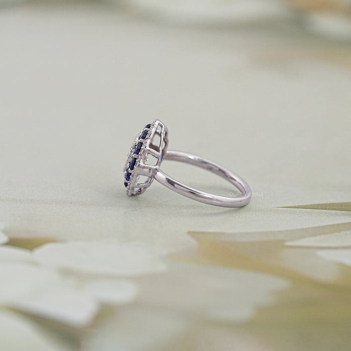 Old European Round Cut Sapphire Halo Engagement Ring