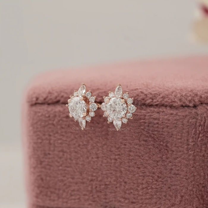 Round Cluster Diamond Studs in Rose Gold