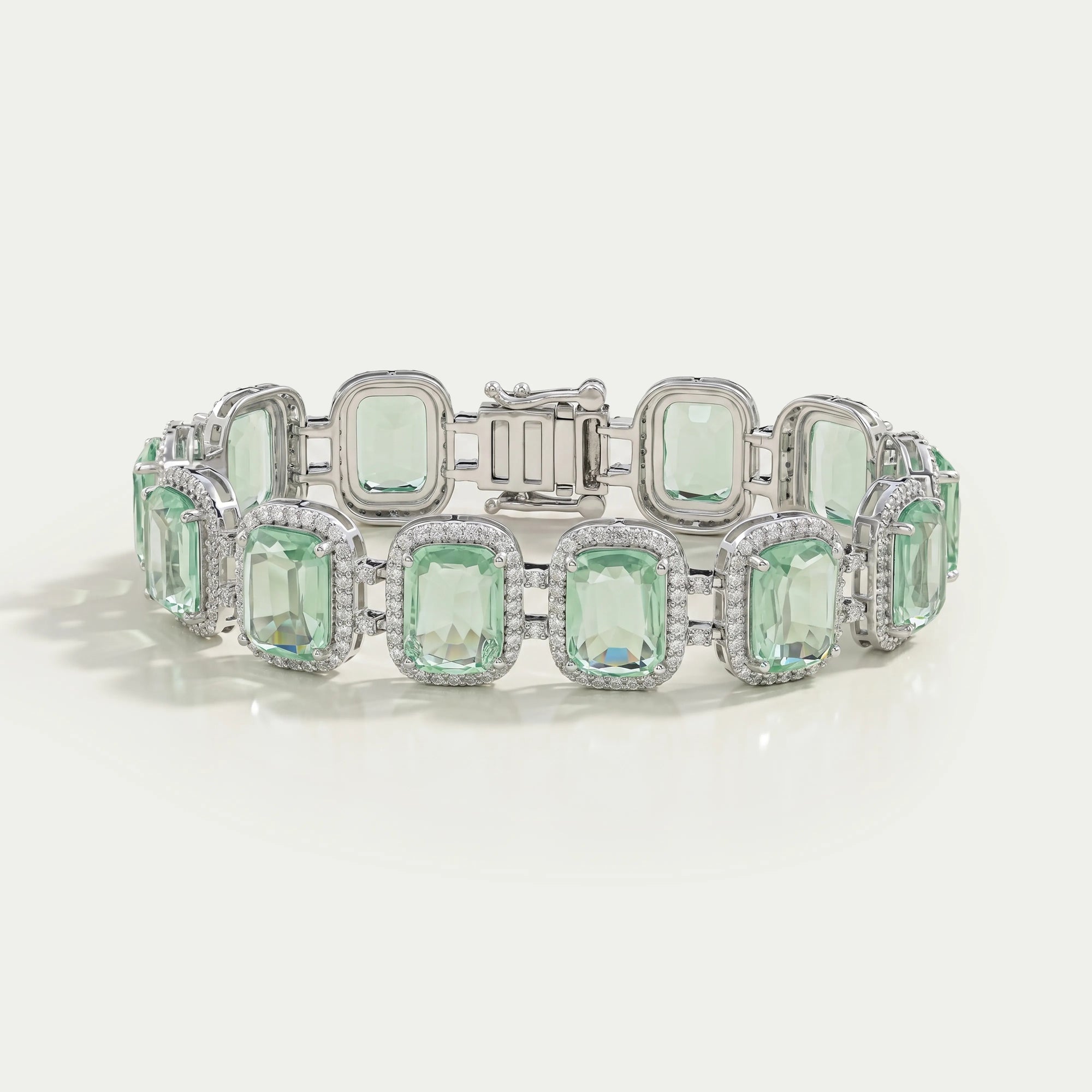 Mint Green Elongated Cushion Gemstone Halo Bracelet Bracelet
