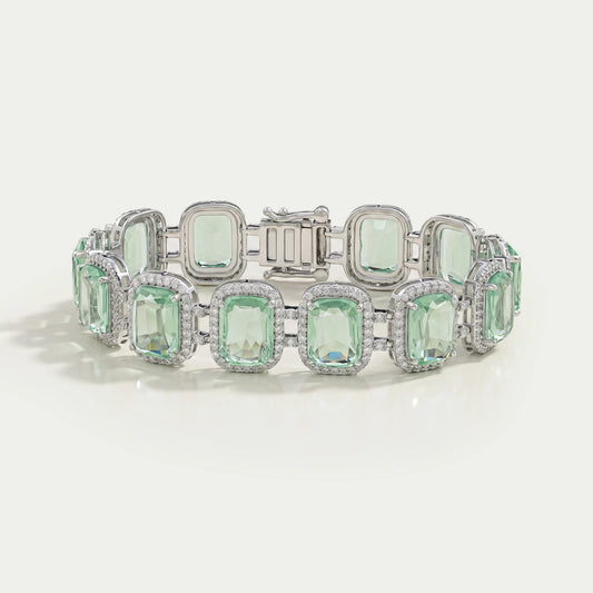Mint Green Elongated Cushion Gemstone Halo Bracelet Bracelet