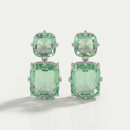 Mint Green Cushion Gemstone Drop Earrings Earrings