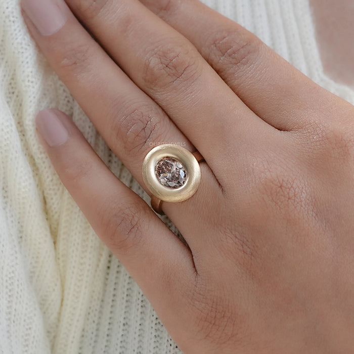 Brown Oval Diamond Modern Bezel-Set Engagement Ring
