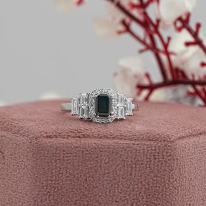 Black Emerald Cut Accent Diamond Engagement Ring