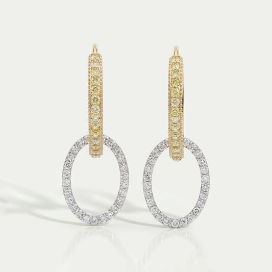 Modern Dual Tone Hoop Earrings with Lab Diamonds Earrings