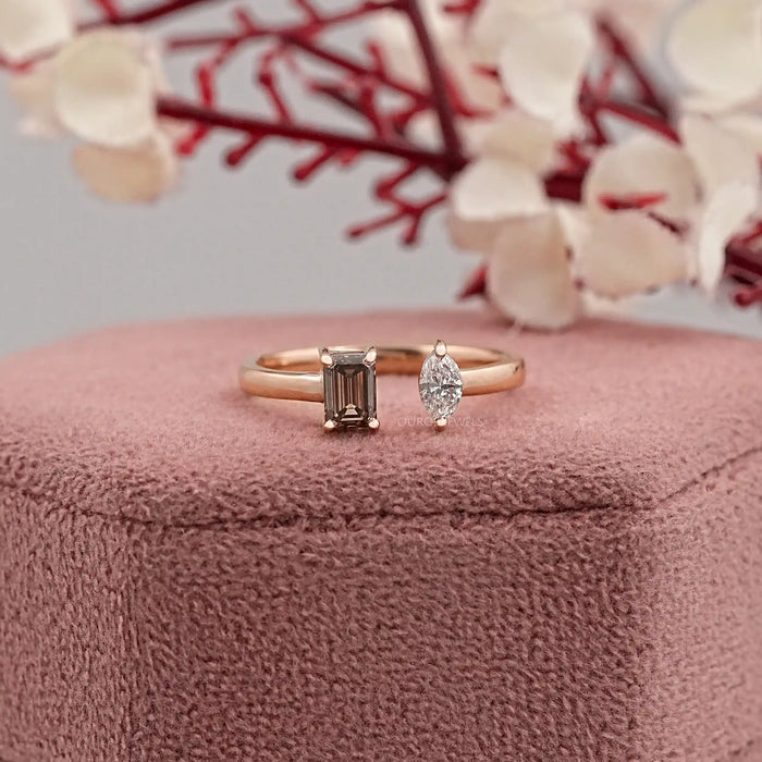 Champagne Emerald Cut Diamond Open Cuff Ring