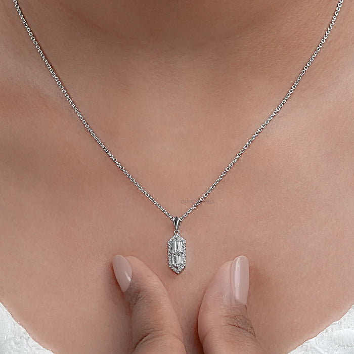 Step Cut Arrow Lab Diamond Pendant