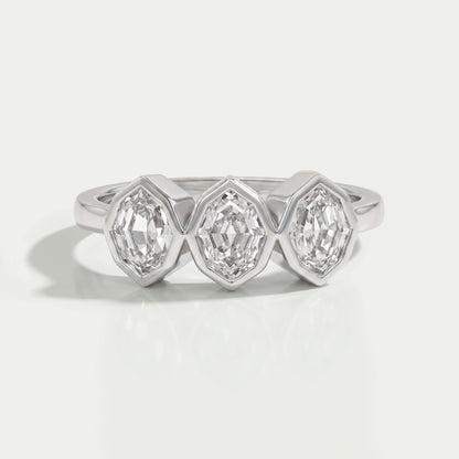 Three Stone Step Cut Bezel Engagement Ring
