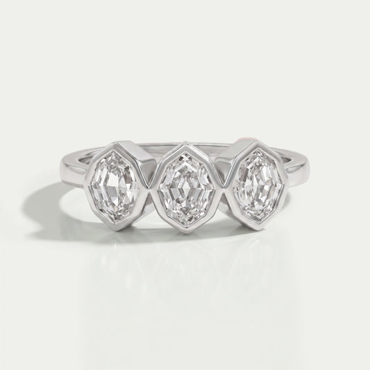 Three Stone Step Cut Bezel Engagement Ring