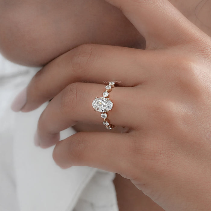 Old Mine Moval Cut Solitaire Accent Engagement Ring