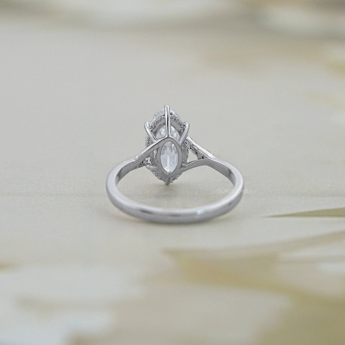 Old Mine Moval Lab Diamond Hidden Halo Split Shank Ring Rings