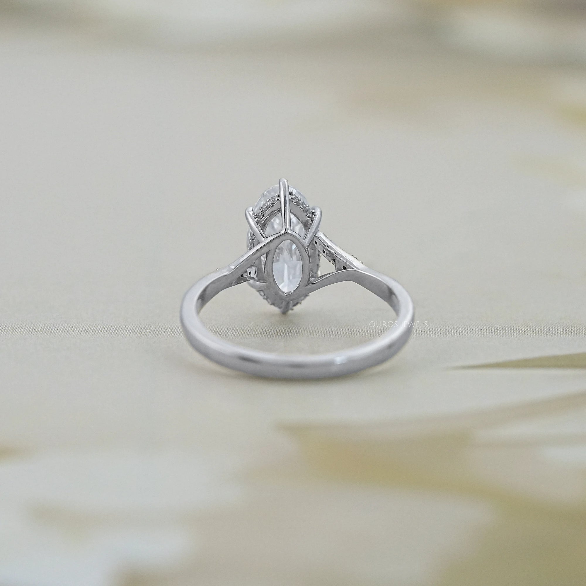 Old Mine Moval Lab Diamond Hidden Halo Split Shank Ring Rings
