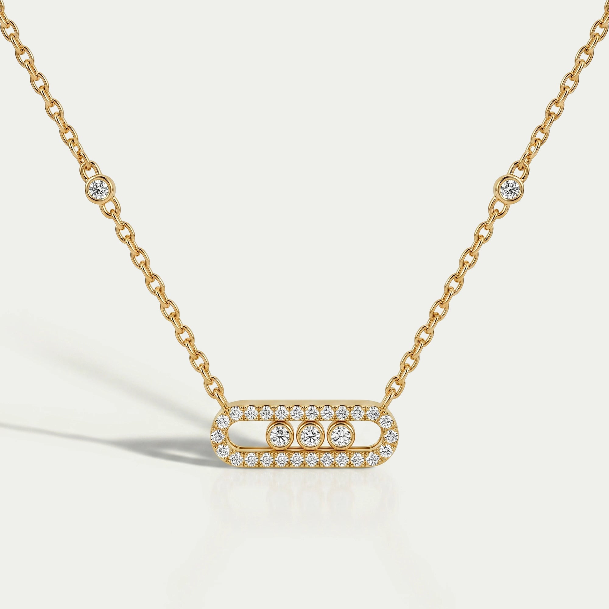 Movable Lab Diamond Paperclip Pendant Necklaces