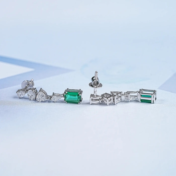Emerald Gemstone Dangle Drop Earrings